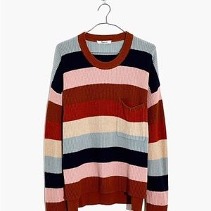 Madewell Thompson Pocket Pullover Sweater In Rainbow Stripe Size Medium